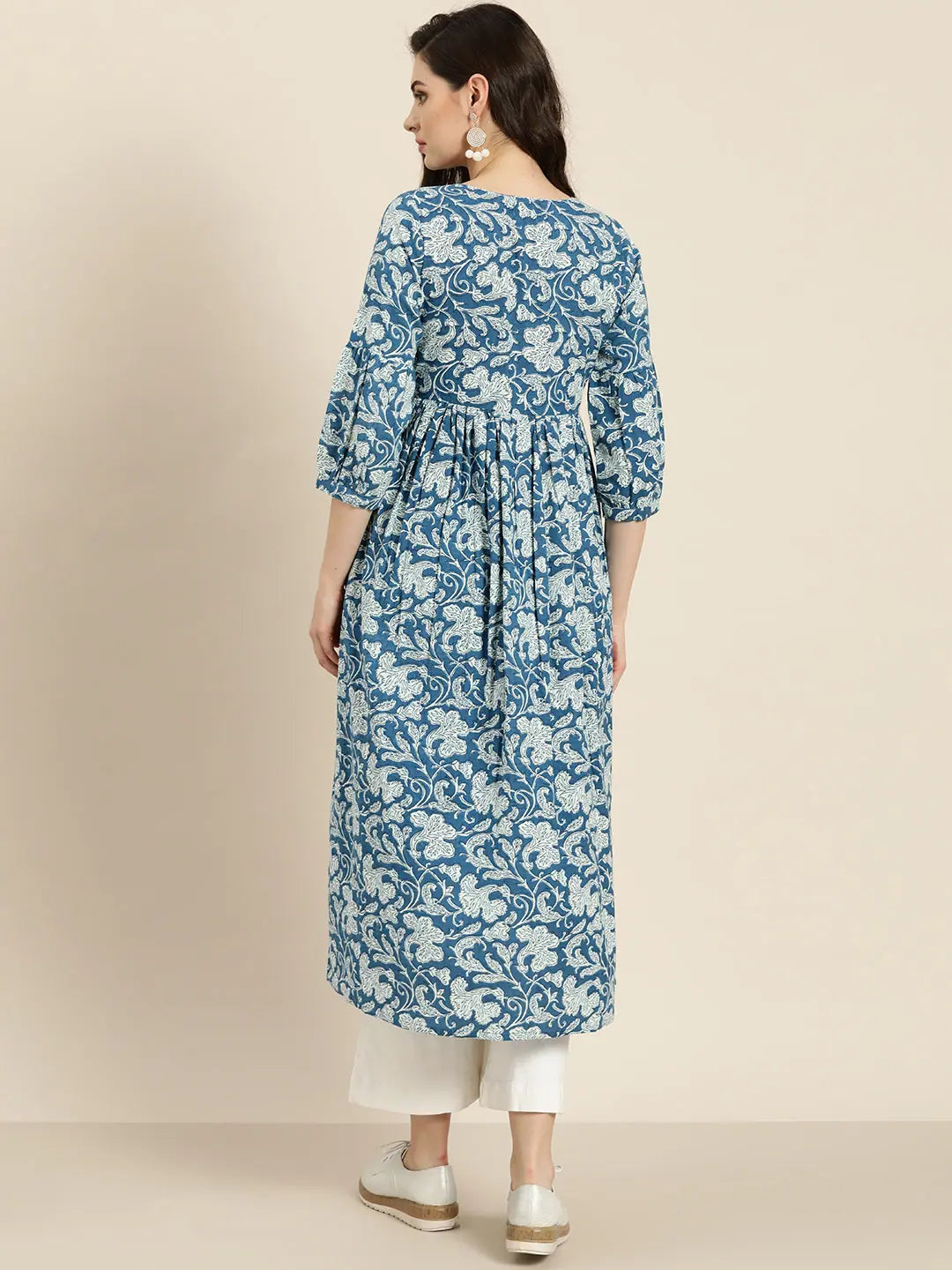 Blue Floral Gathered Indian Kurta for Women | Trendy Kurtas