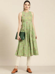 Green Printed Sleeveless Kurta