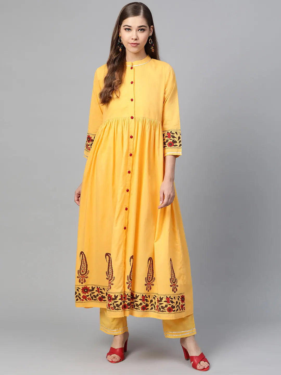 Yellow Block Print Indian Kurta for Women - Cotton Kurtas Online