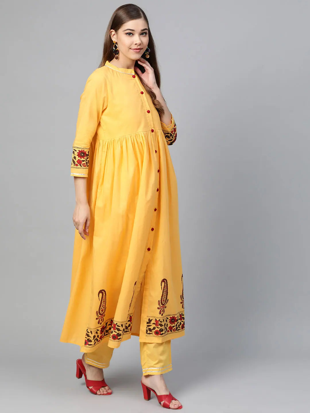 Yellow Block Print Indian Kurta for Women - Cotton Kurtas Online