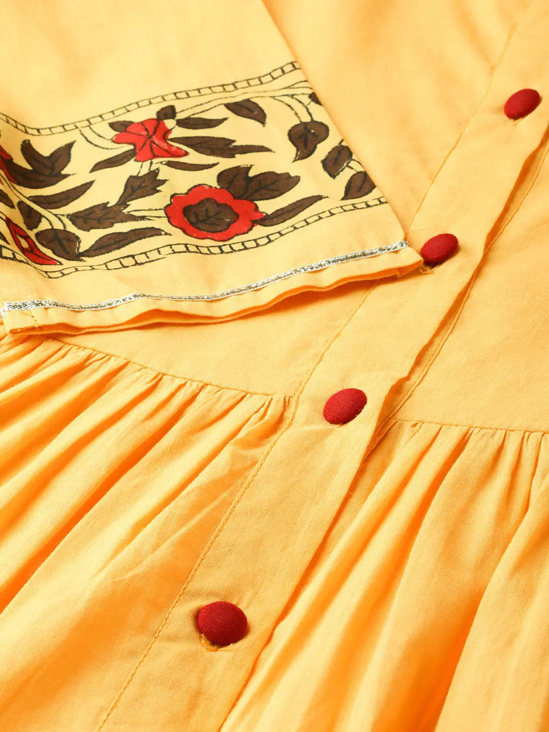 Yellow Block Print Indian Kurta for Women - Cotton Kurtas Online