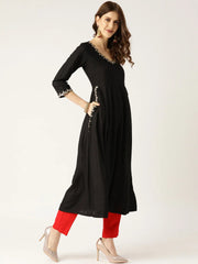 Black Zari Embroidery Pocket Kurta