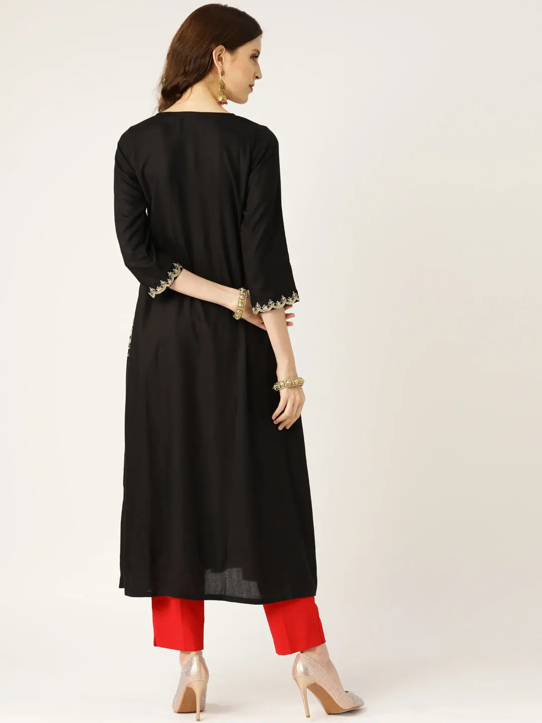 Black Embroidered Zari Indian Kurta for Women | Pocket Style