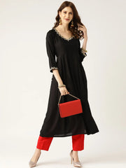 Black Zari Embroidery Pocket Kurta
