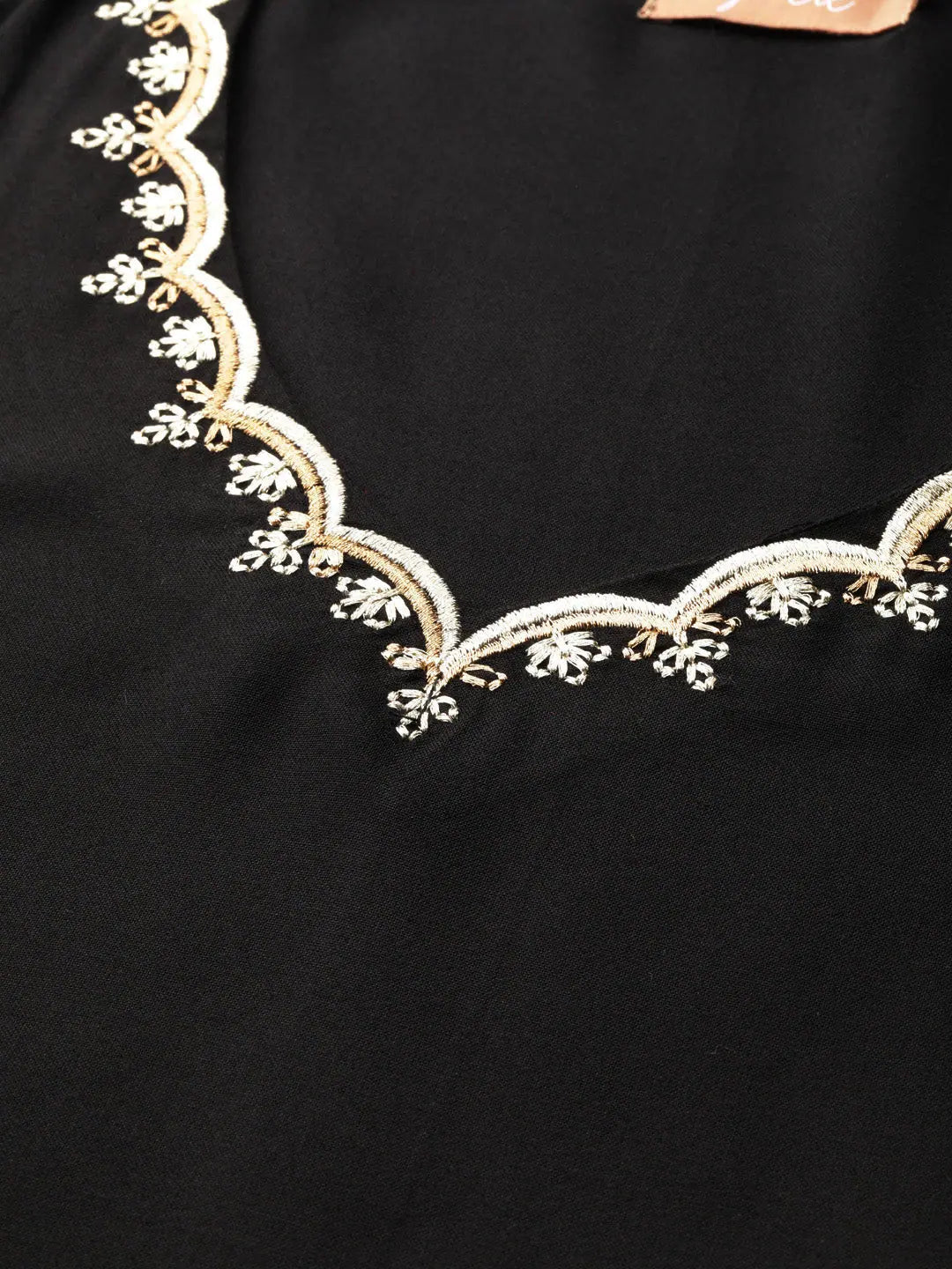 Black Embroidered Zari Indian Kurta for Women | Pocket Style