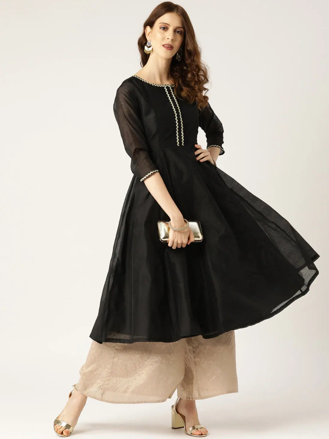 Elegant Black Lace Anarkali Kurta | Chanderi Anarkali Suits