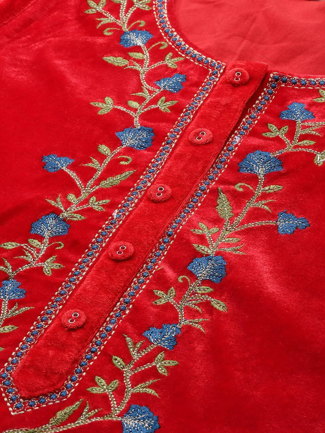 Red Velvet Zari Embroidered Indian Kurta for Women Online