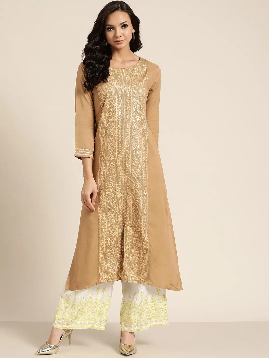 Brown Foil Print Rayon Kurta - Trendy Indian Kurta for Ladies