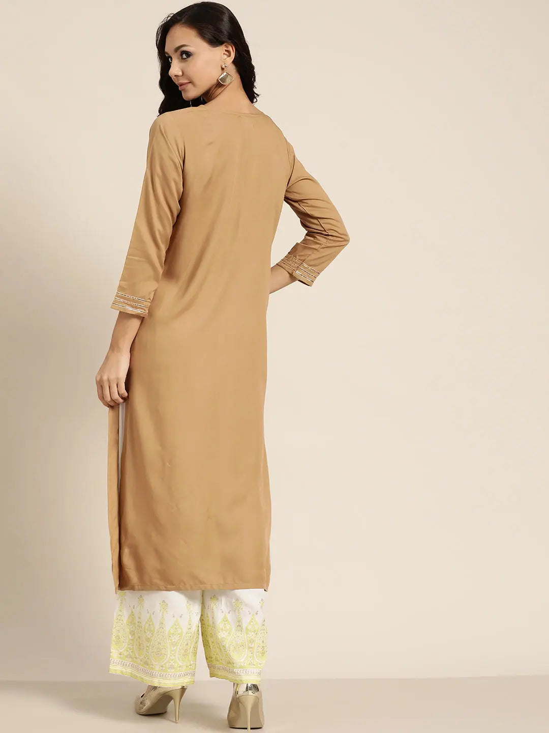 Brown Foil Print Rayon Kurta - Trendy Indian Kurta for Ladies