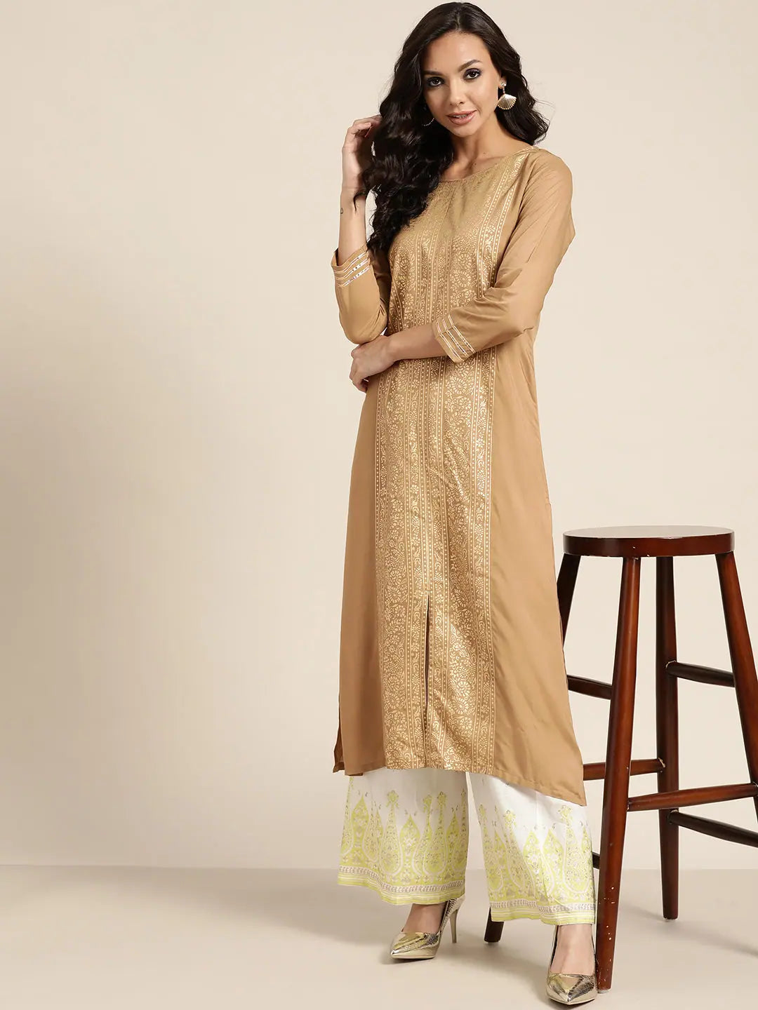 Brown Foil Print Rayon Kurta - Trendy Indian Kurta for Ladies