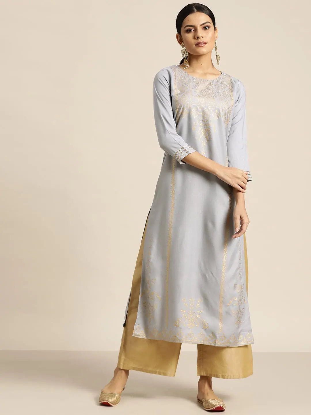 Grey Foil Print Kurta for Women - Stylish Indian Kurtis Online