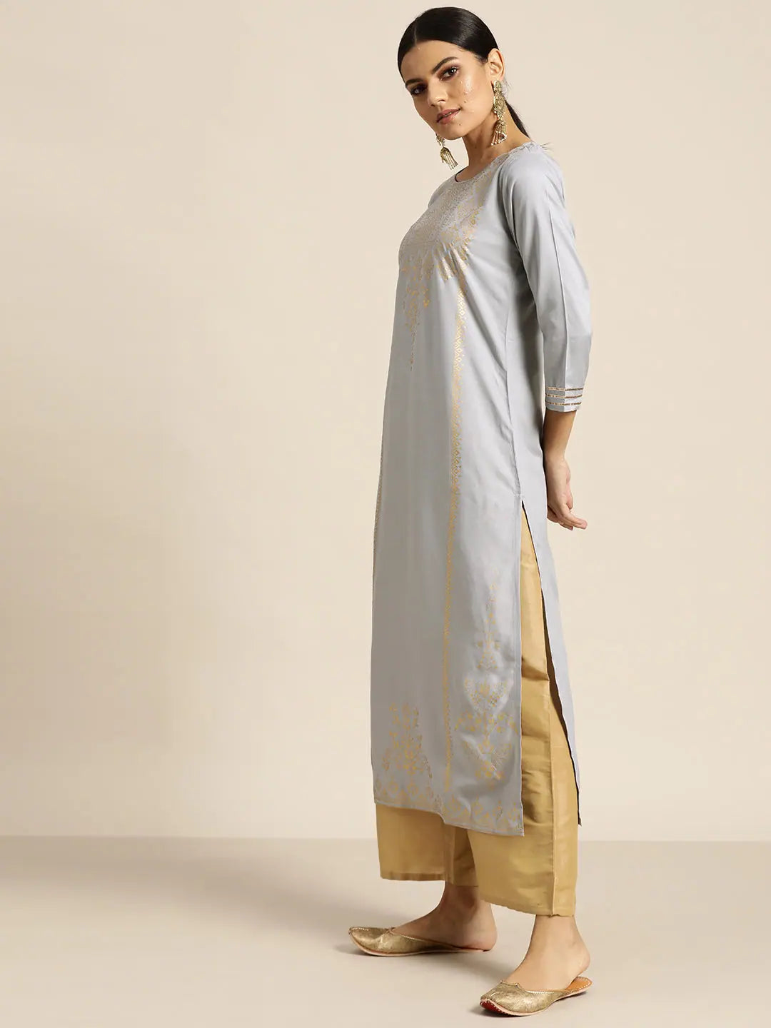 Grey Foil Print Kurta for Women - Stylish Indian Kurtis Online