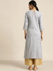 Grey Foil Print Liva Kurta