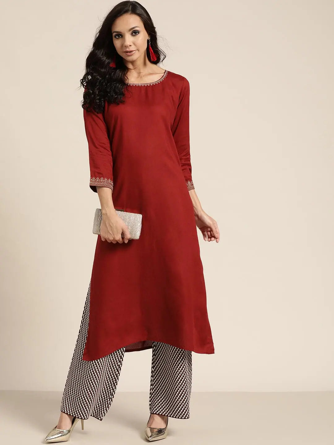Maroon Embroidered Kurta: Elegant Indian Kurta for Women