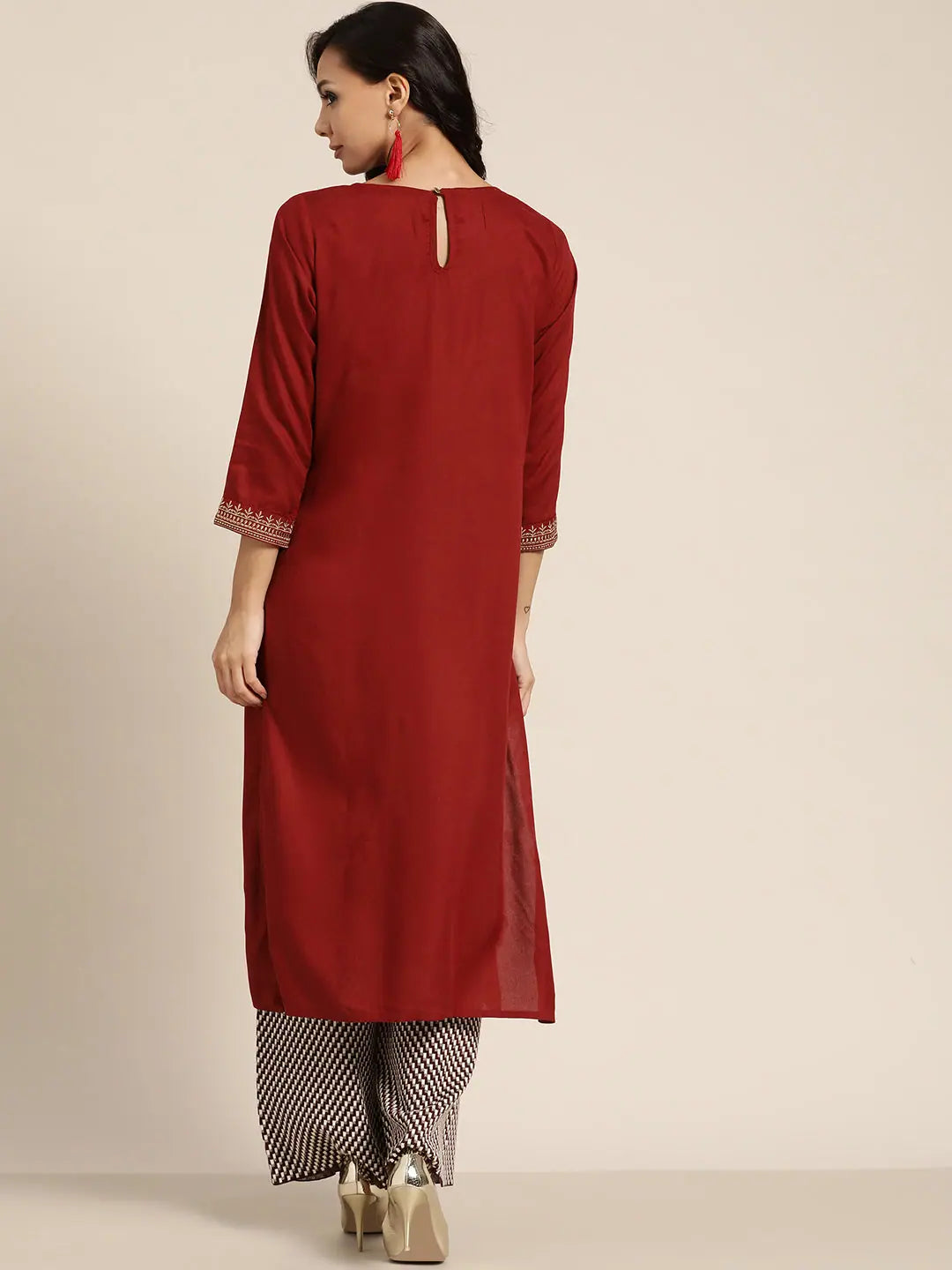 Maroon Embroidered Kurta: Elegant Indian Kurta for Women