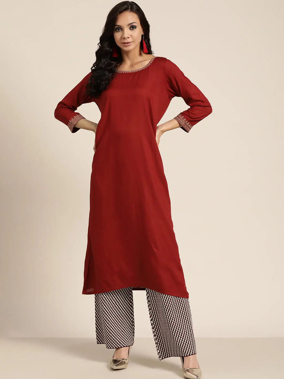 Maroon Embroidered Kurta: Elegant Indian Kurta for Women
