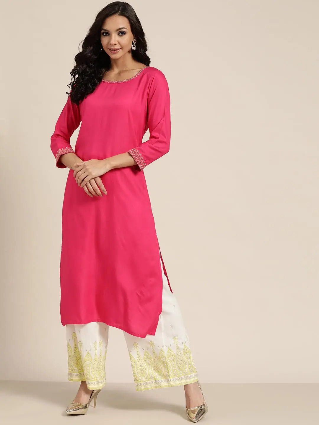 Fuchsia Zari Embroidered Kurta - Elegant Indian Kurtas Online