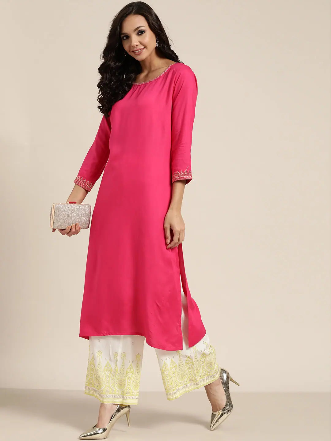 Fuchsia Zari Embroidered Kurta - Elegant Indian Kurtas Online
