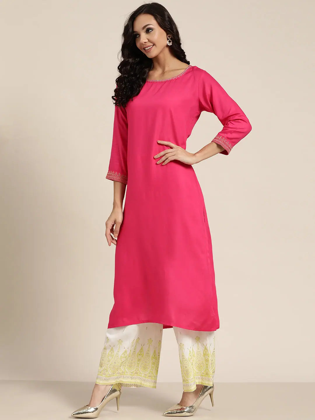 Fuchsia Zari Embroidered Kurta - Elegant Indian Kurtas Online
