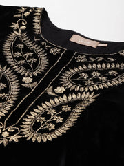 Black Velvet Zari Embroidered Short Kurta