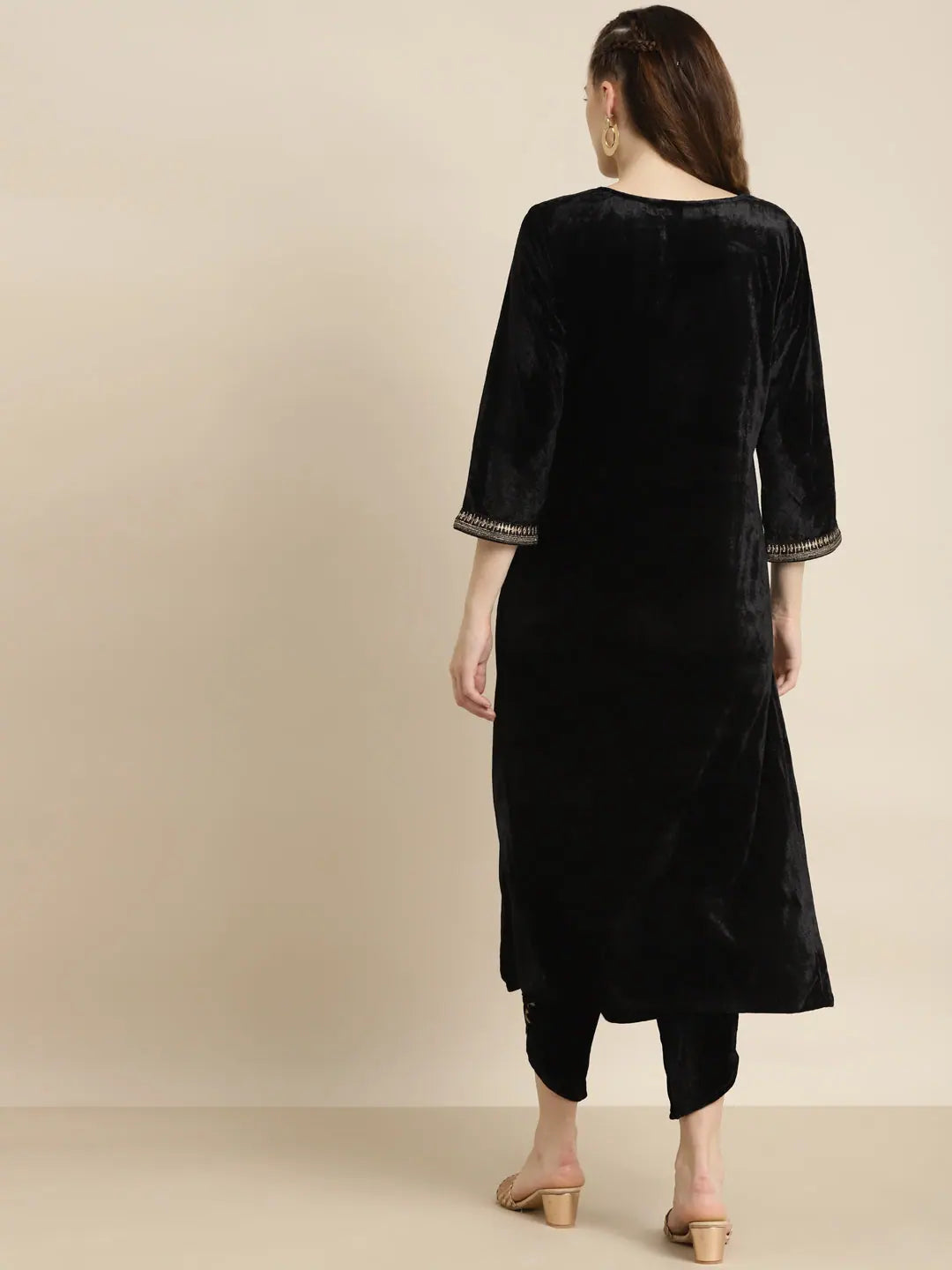 Black Velvet Embroidered Kurta - Elegant Indian Kurta Ladies
