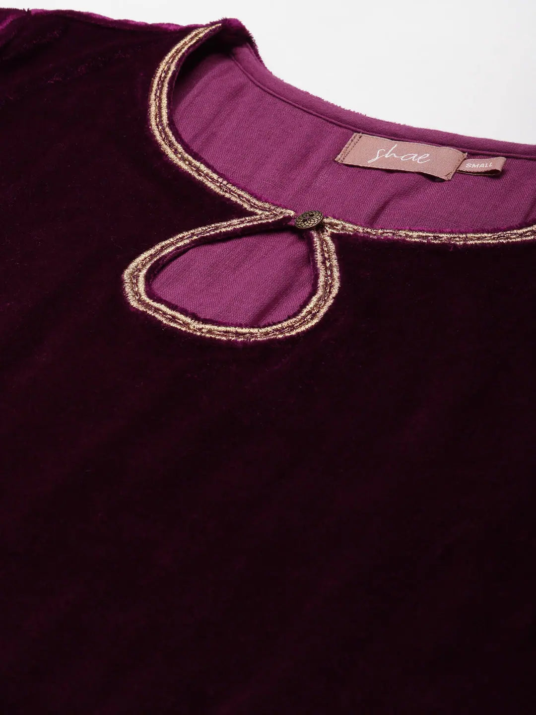 Purple Zari Embroidered Velvet Kurta - Indian Kurtis Collection
