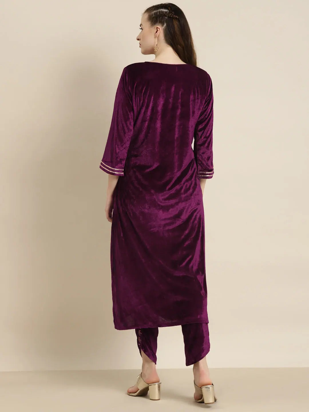 Purple Zari Embroidered Velvet Kurta - Indian Kurtis Collection
