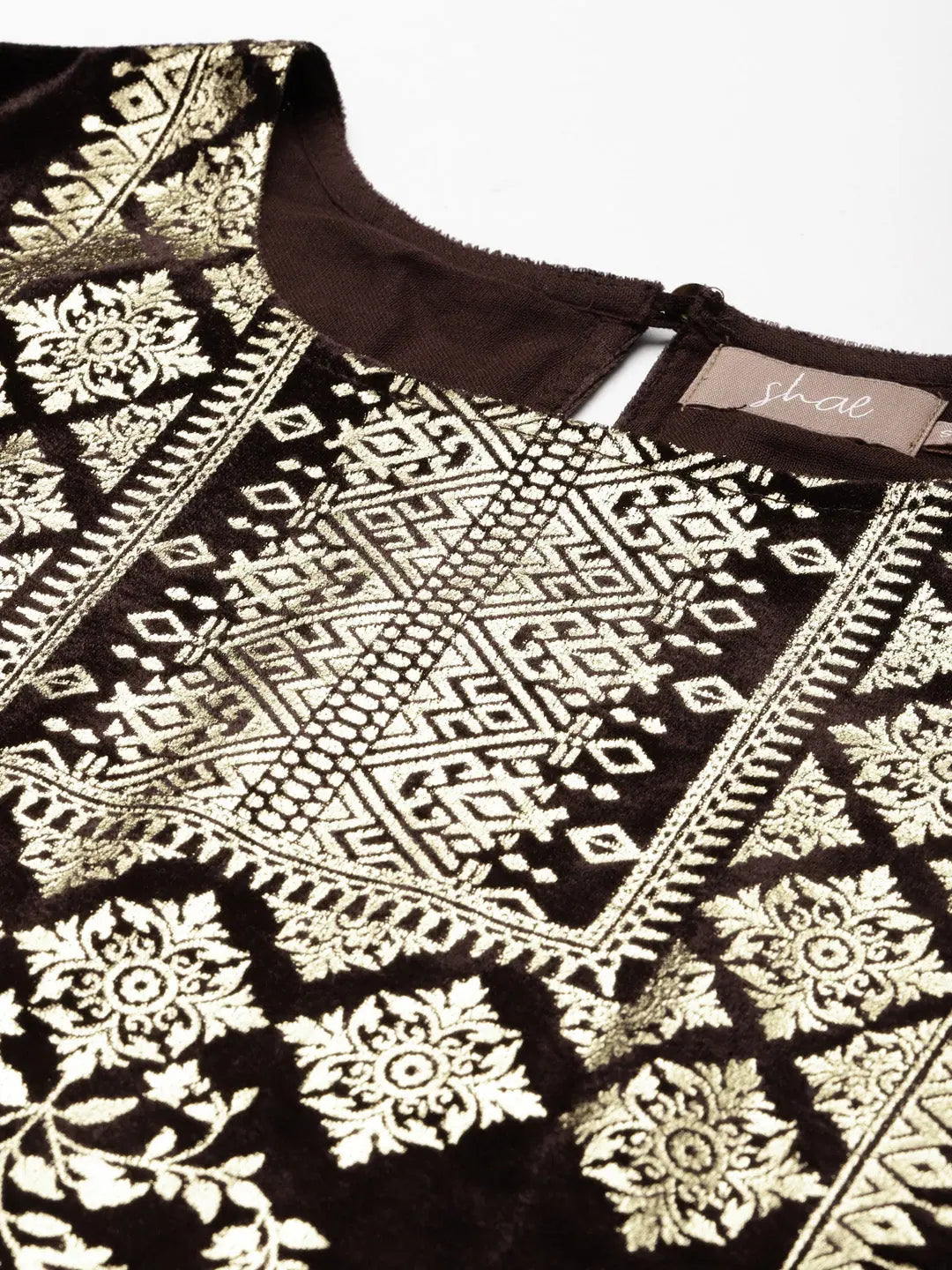 Brown Velvet Printed Kurta | Flared Sleeve Indian Kurta