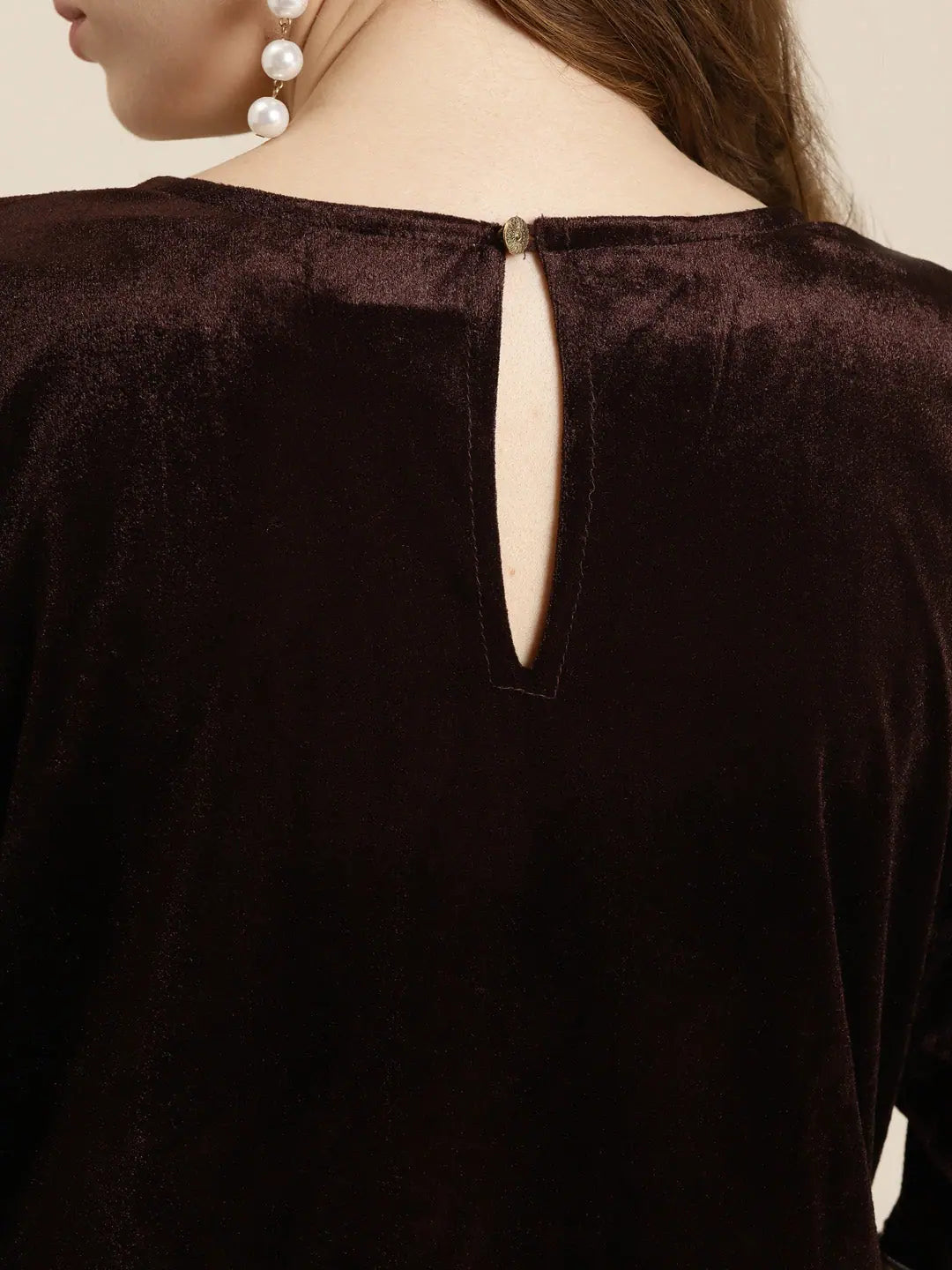 Brown Velvet Printed Kurta | Flared Sleeve Indian Kurta