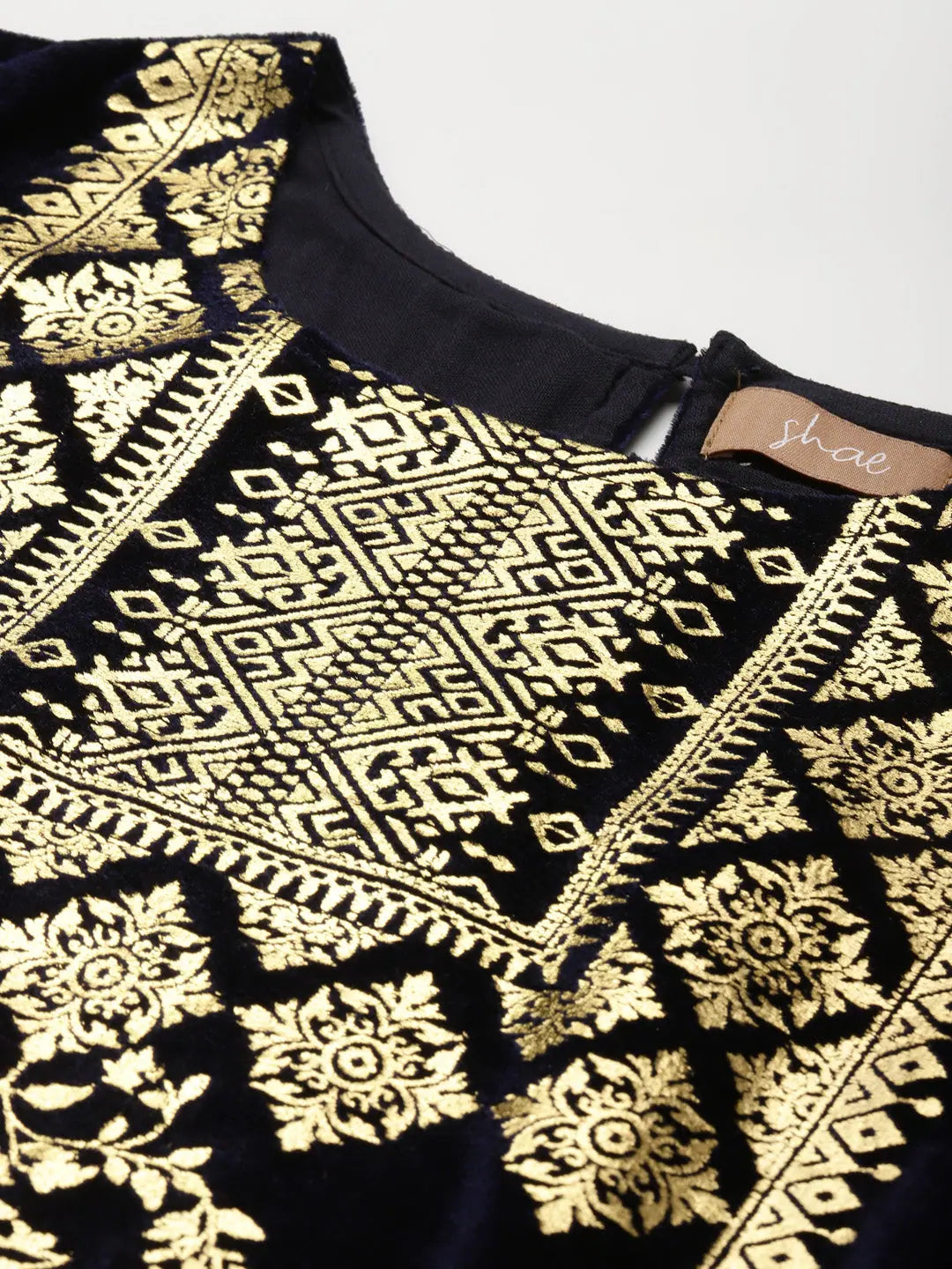 Navy Velvet Foil Print Kurta | Trendy Indian Kurtis Online
