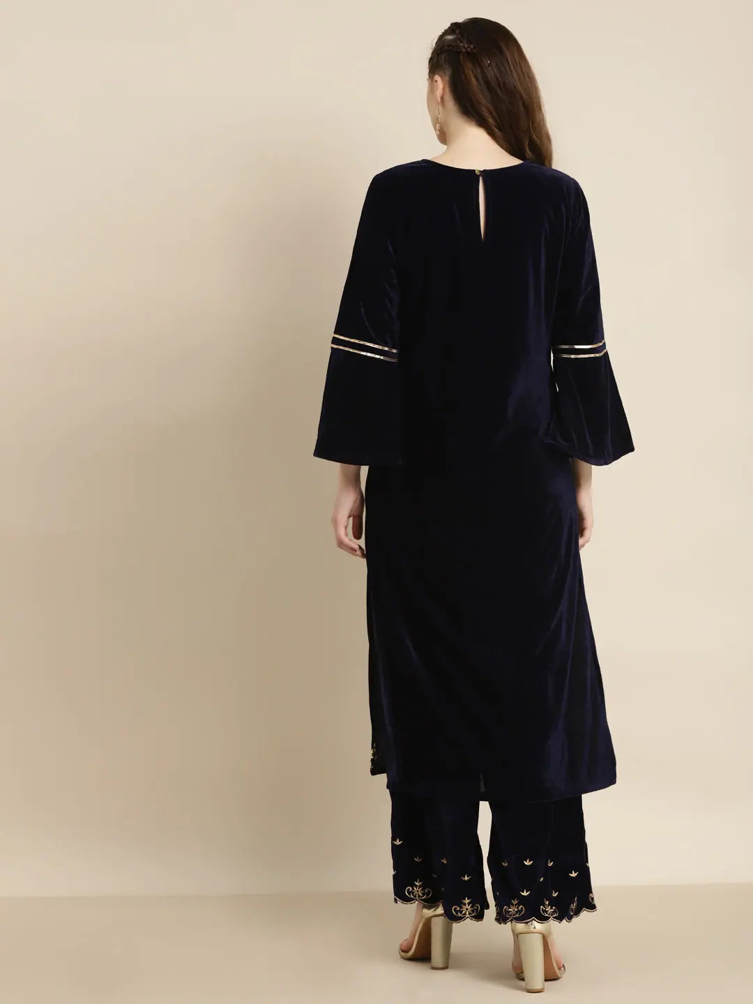 Navy Velvet Foil Print Kurta | Trendy Indian Kurtis Online