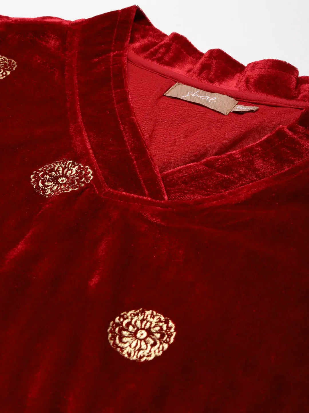 Maroon Velvet Bell Sleeve Kurta | Indian Kurtis for Women