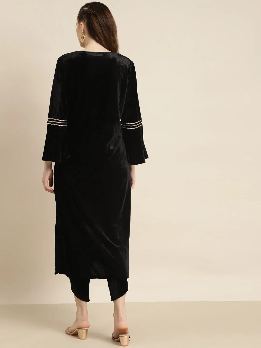 Black Velvet Foil Print Kurta - Stylish Indian Kurta for Women