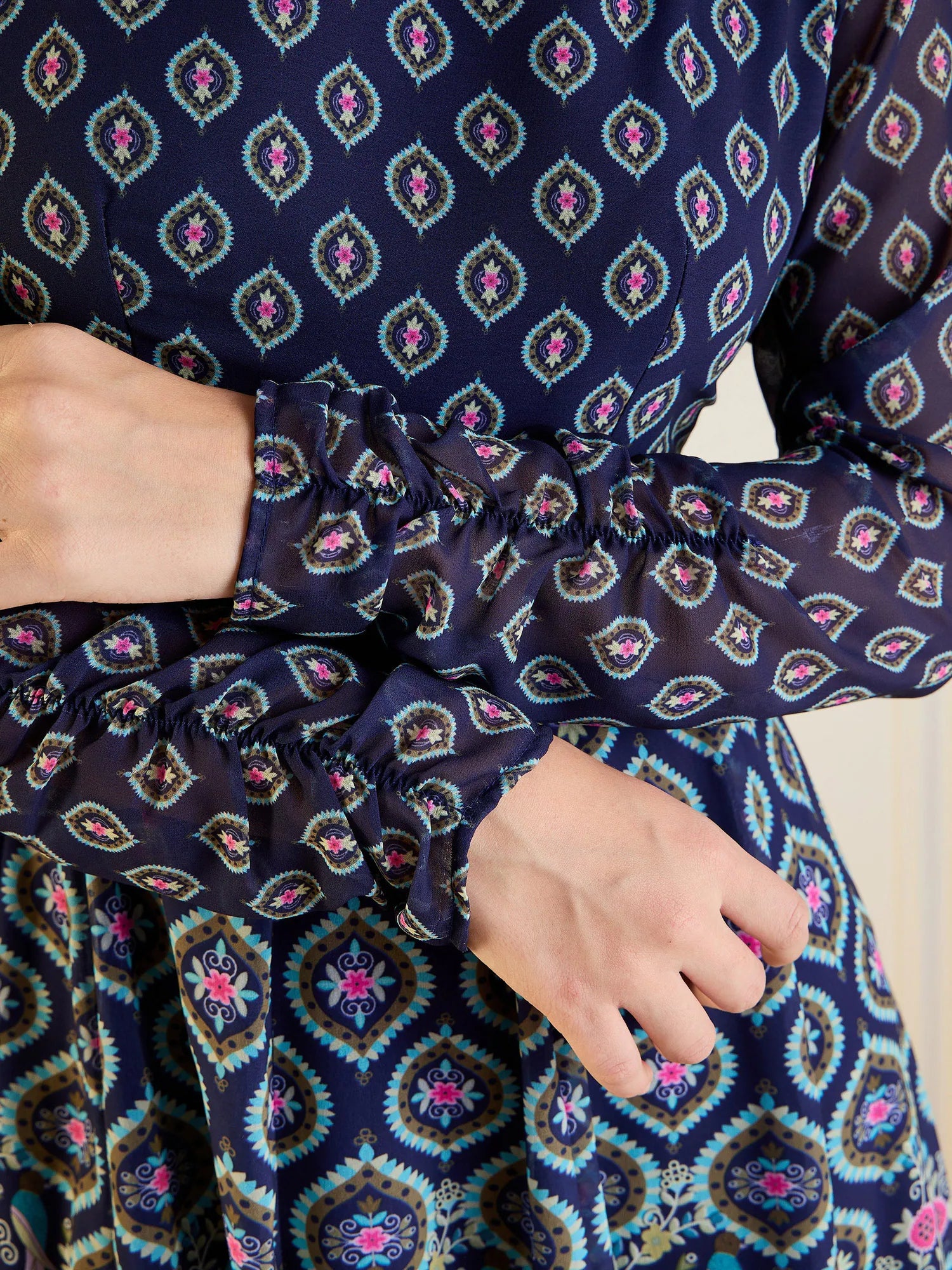 Navy Floral Anarkali Kurti - Sweetheart Neck Anarkali Dress