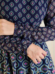 Women Navy Floral Sweetheart Neck Anarkali Kurta-SHKUR00417