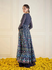Women Navy Floral Sweetheart Neck Anarkali Kurta-SHKUR00417