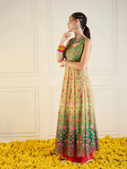 Women Green Floral Sleeveless Anarkali Kurta-SHKUR00420