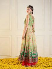 Women Green Floral Sleeveless Anarkali Kurta-SHKUR00420