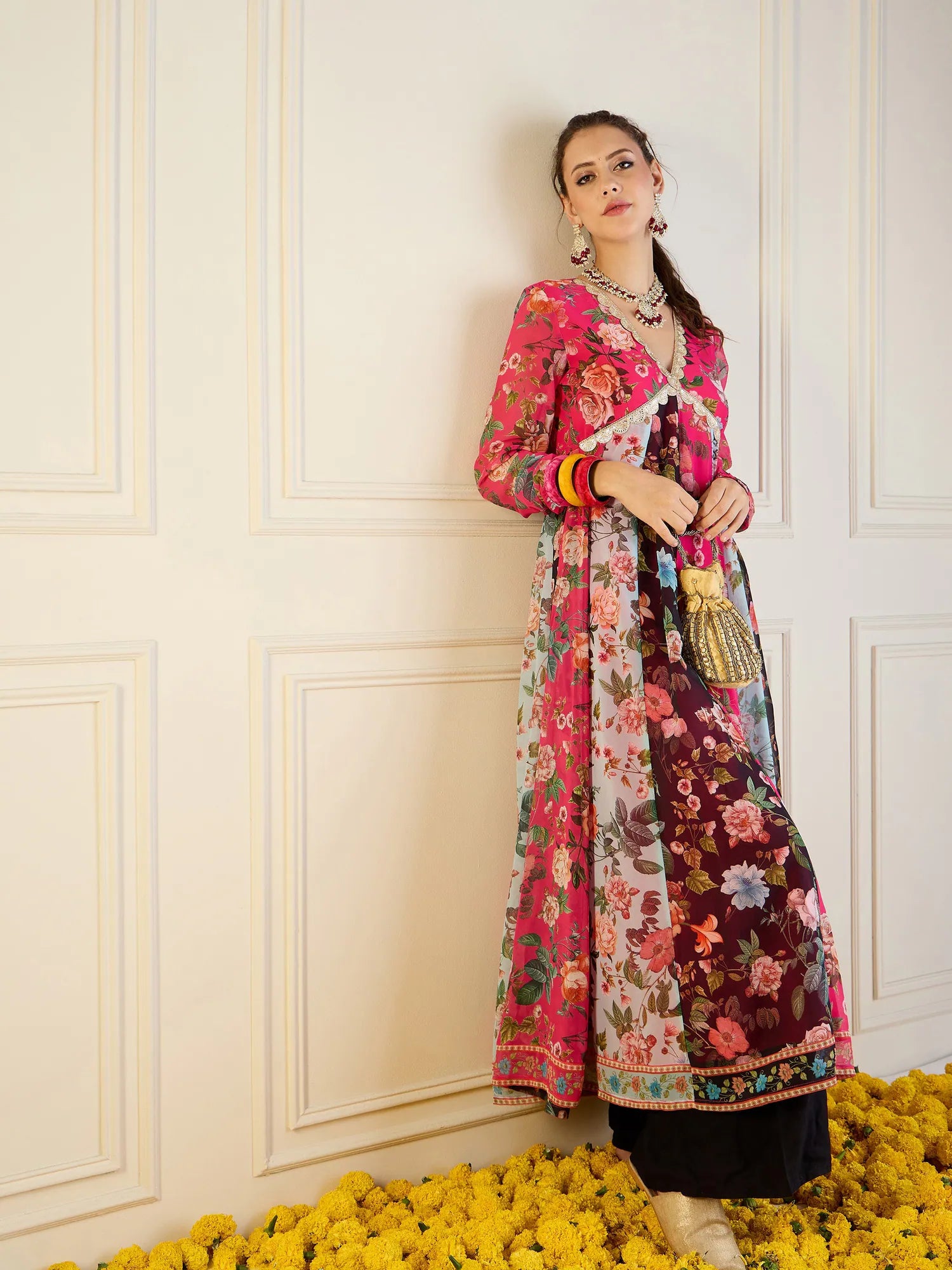 Fuchsia Floral Anarkali Kurta - Long Anarkali Kurtis Online