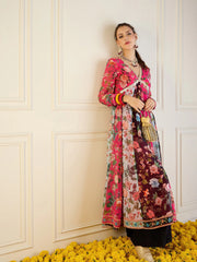 Women Fuchsia & Black Floral Long Anarkali Kurta-SHKUR00421