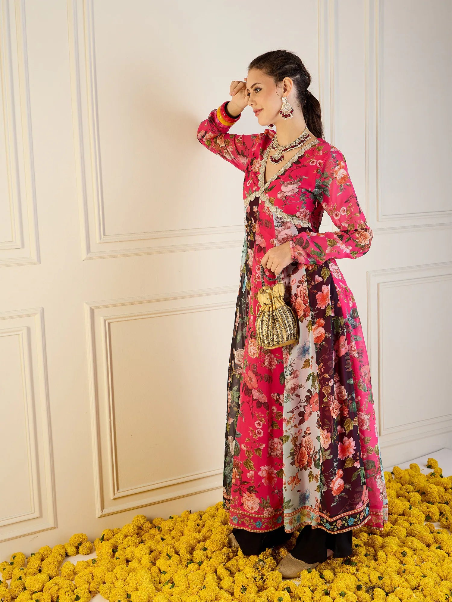 Fuchsia Floral Anarkali Kurta - Long Anarkali Kurtis Online