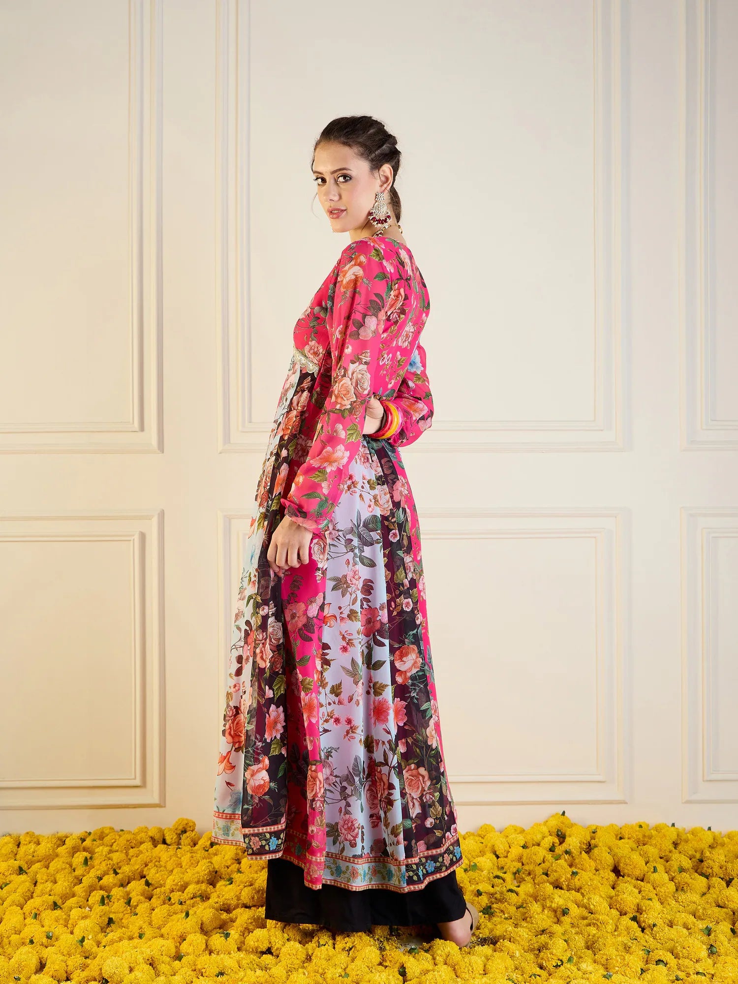 Fuchsia Floral Anarkali Kurta - Long Anarkali Kurtis Online