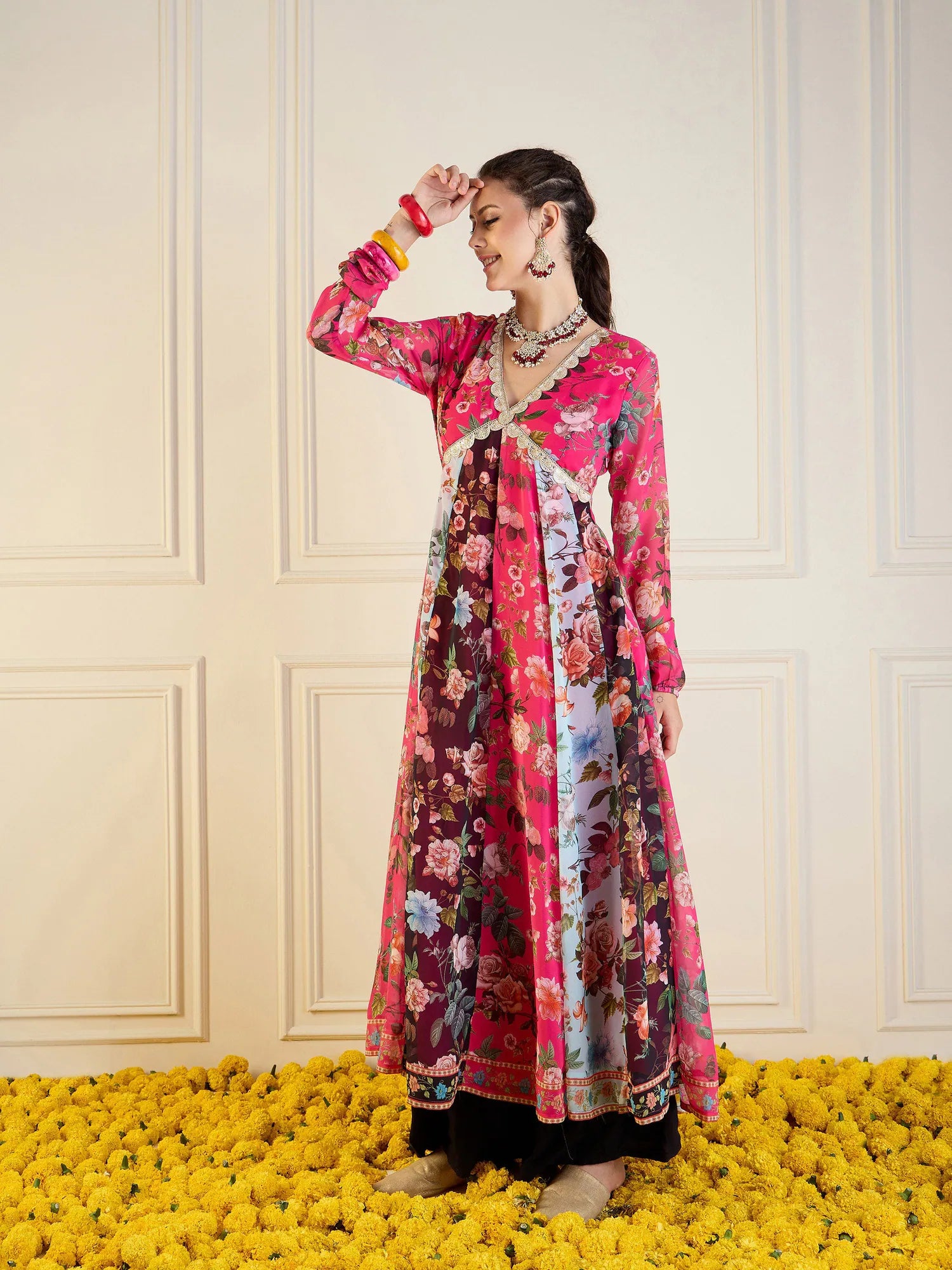 Fuchsia Floral Anarkali Kurta - Long Anarkali Kurtis Online