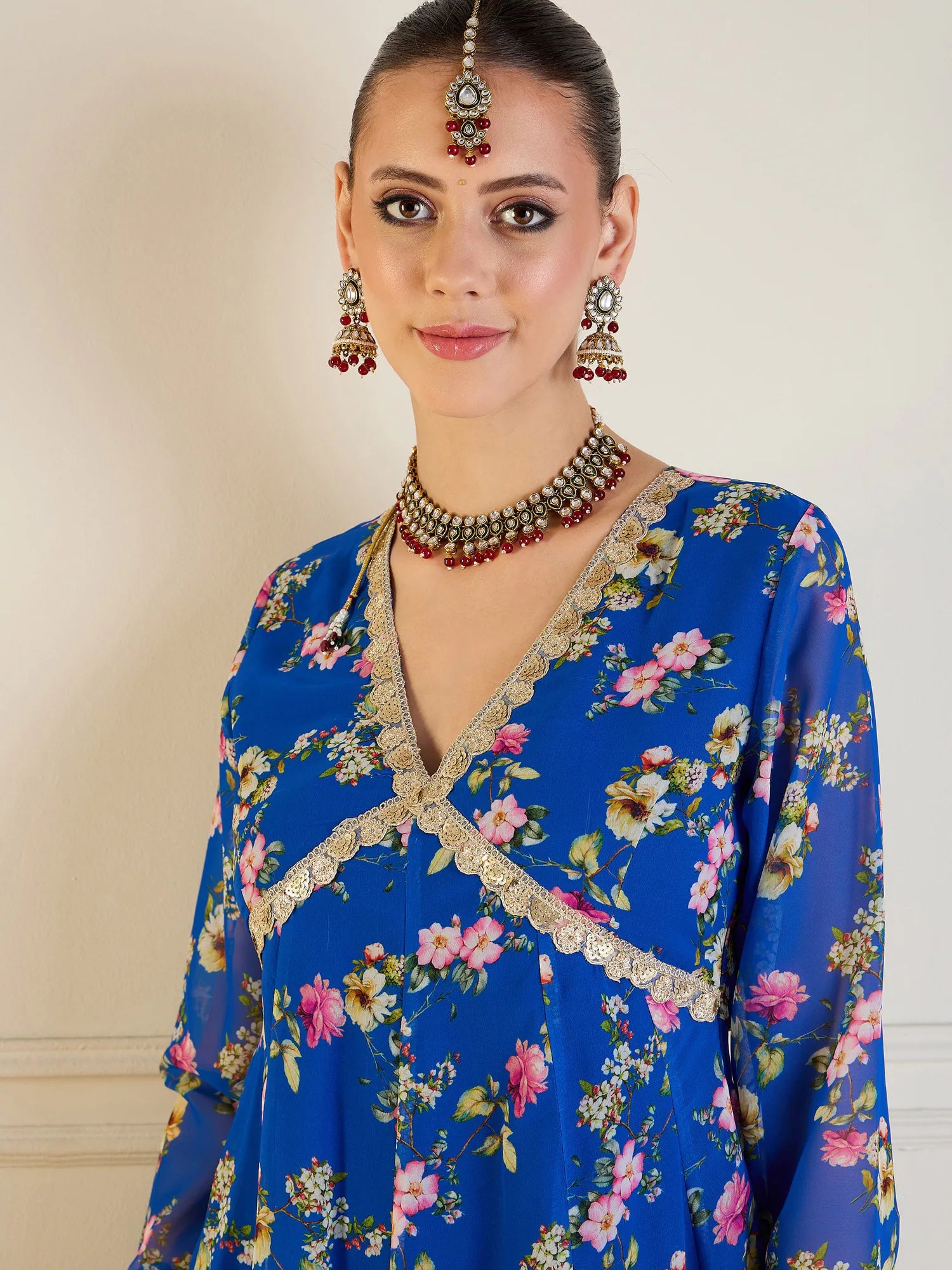 Royal Blue Floral Anarkali Kurta | Long Anarkali Gown Online