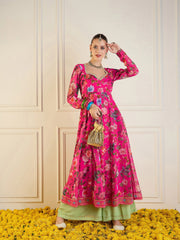 Women Fuchsia Floral Long Anarkali Kurta-SHKUR00423