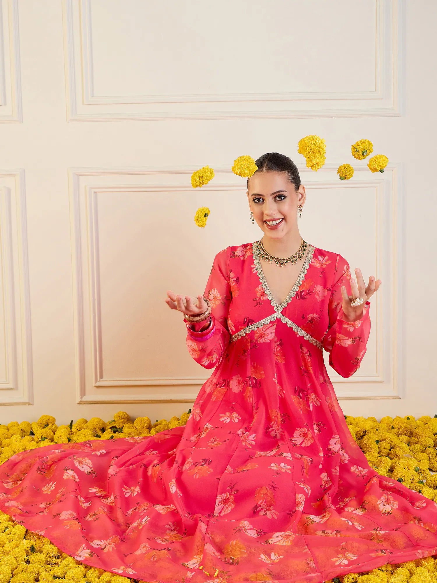 Fuchsia Floral Anarkali Kurta | Stylish Women's Anarkali Dress