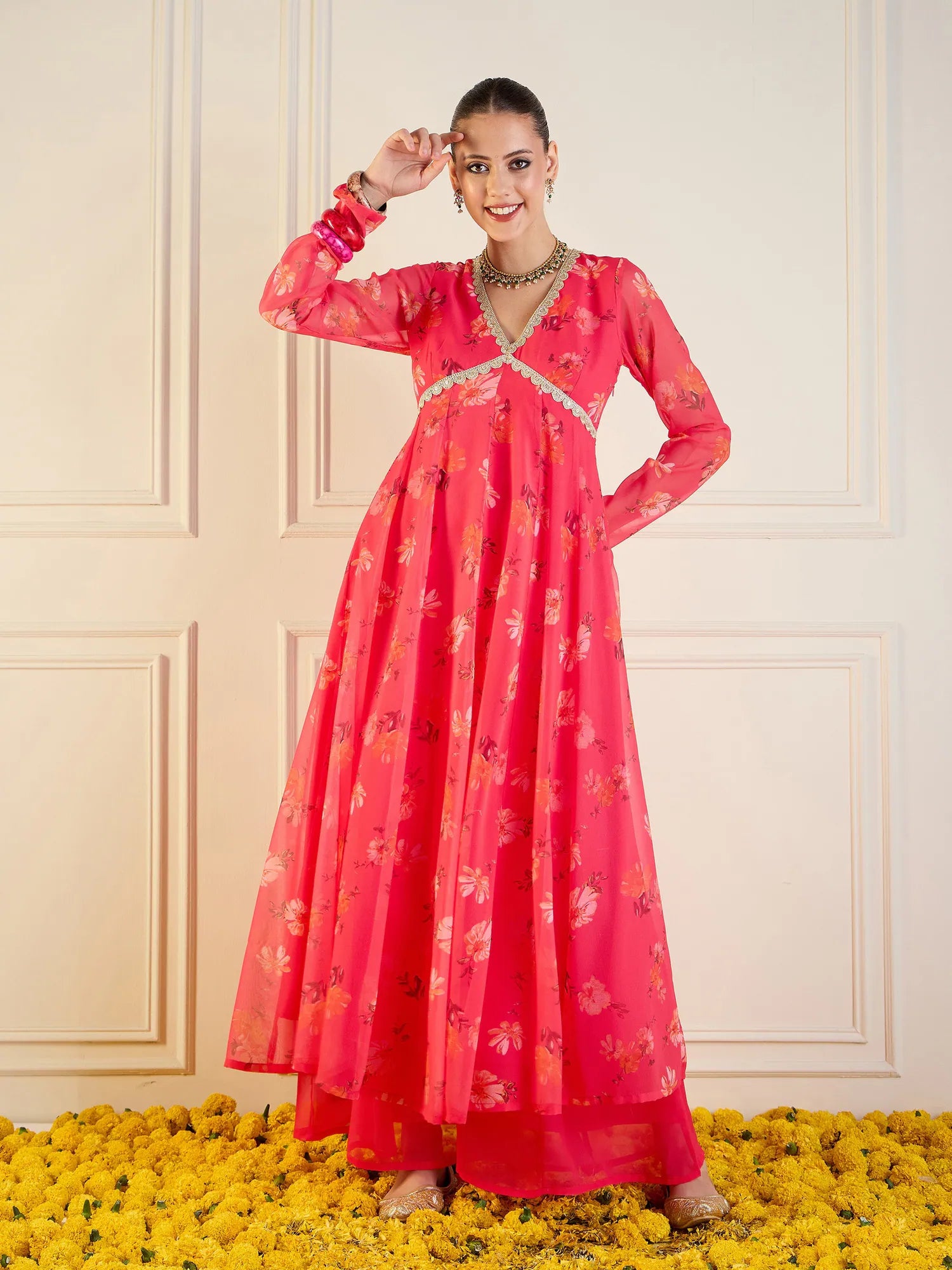 Fuchsia Floral Anarkali Kurta | Stylish Women's Anarkali Dress
