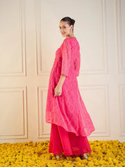 Women Pink Floral High Low Anarkali Kurta-SHKUR00428