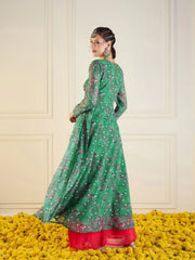 Women Green Motif Printed Front Dori Long Anarkali-SHKUR00429