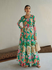 Women Green Floral Round Neck Anarkali Kurta-SHKUR00432